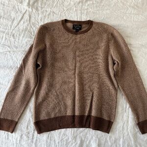 J. Crew 100% Cashmere Crewneck Brown/Tan Herringbone Sweater size Medium Mens